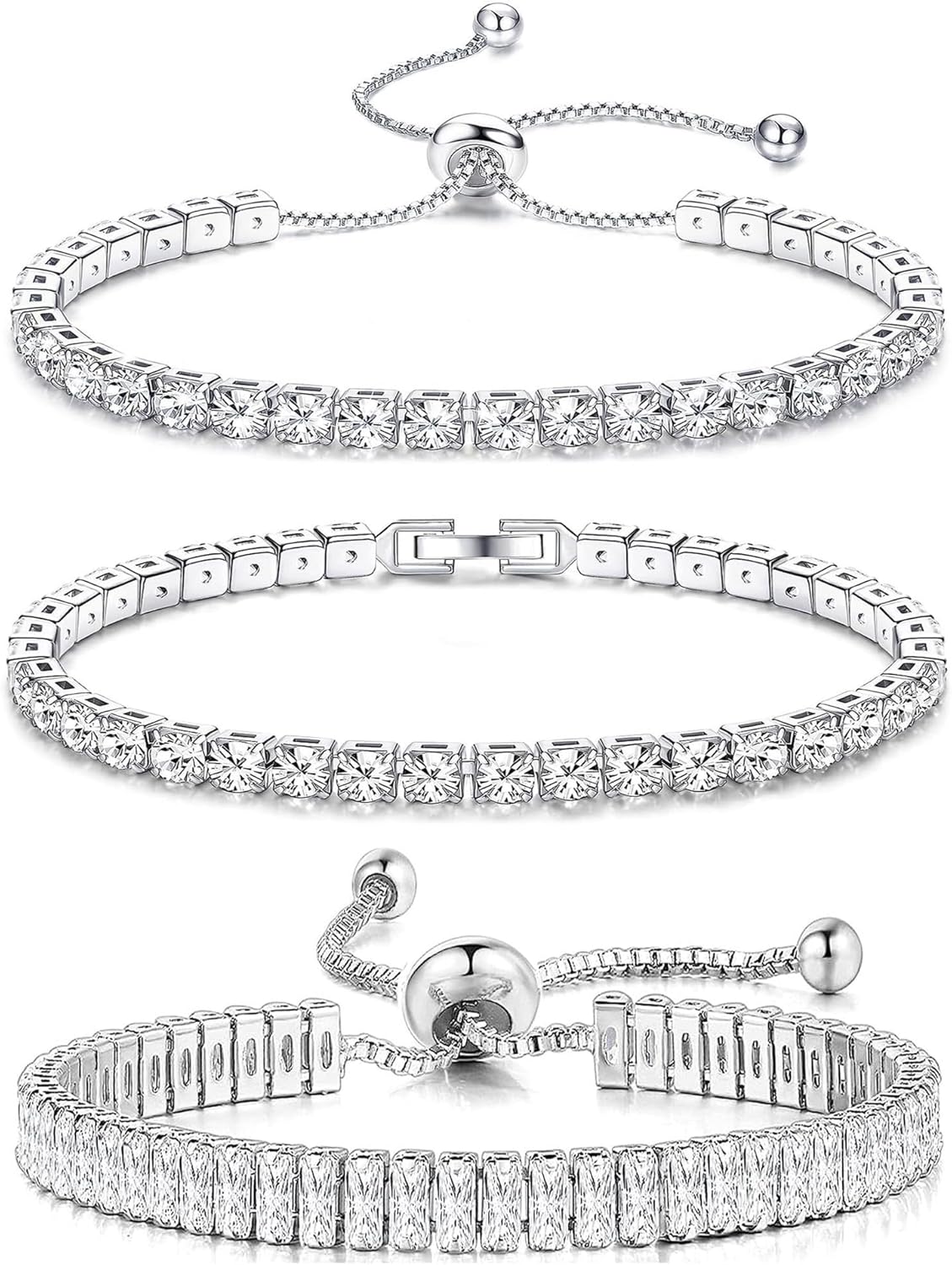 YADOCA 3 Pcs Tennis Bracelets for Women Silver Tone 4mm 5A+ Cubic Zirconia