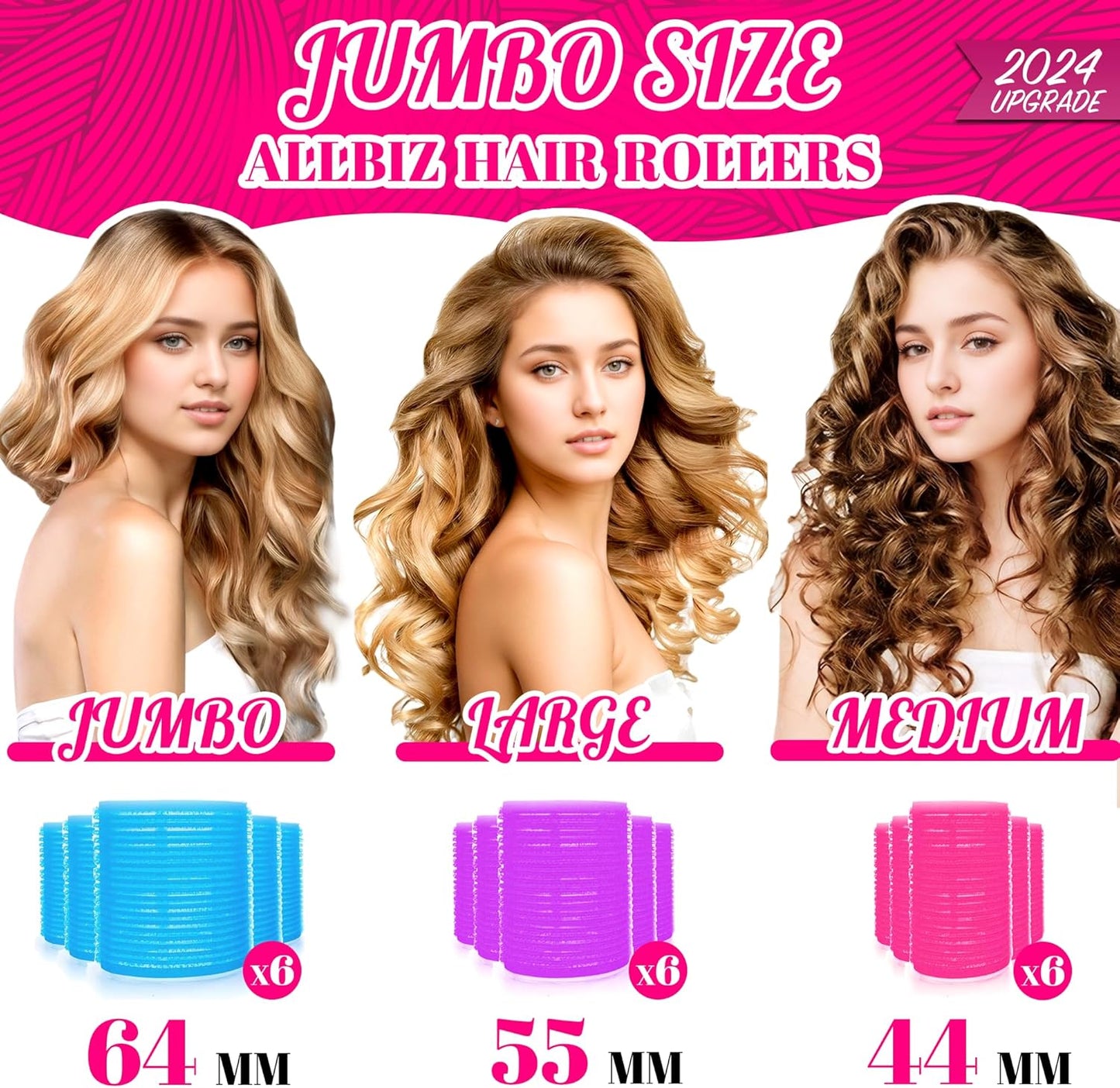 ALLBIZ Jumbo Hair Rollers Sets, Large Rollers for Hair Curlers, 3