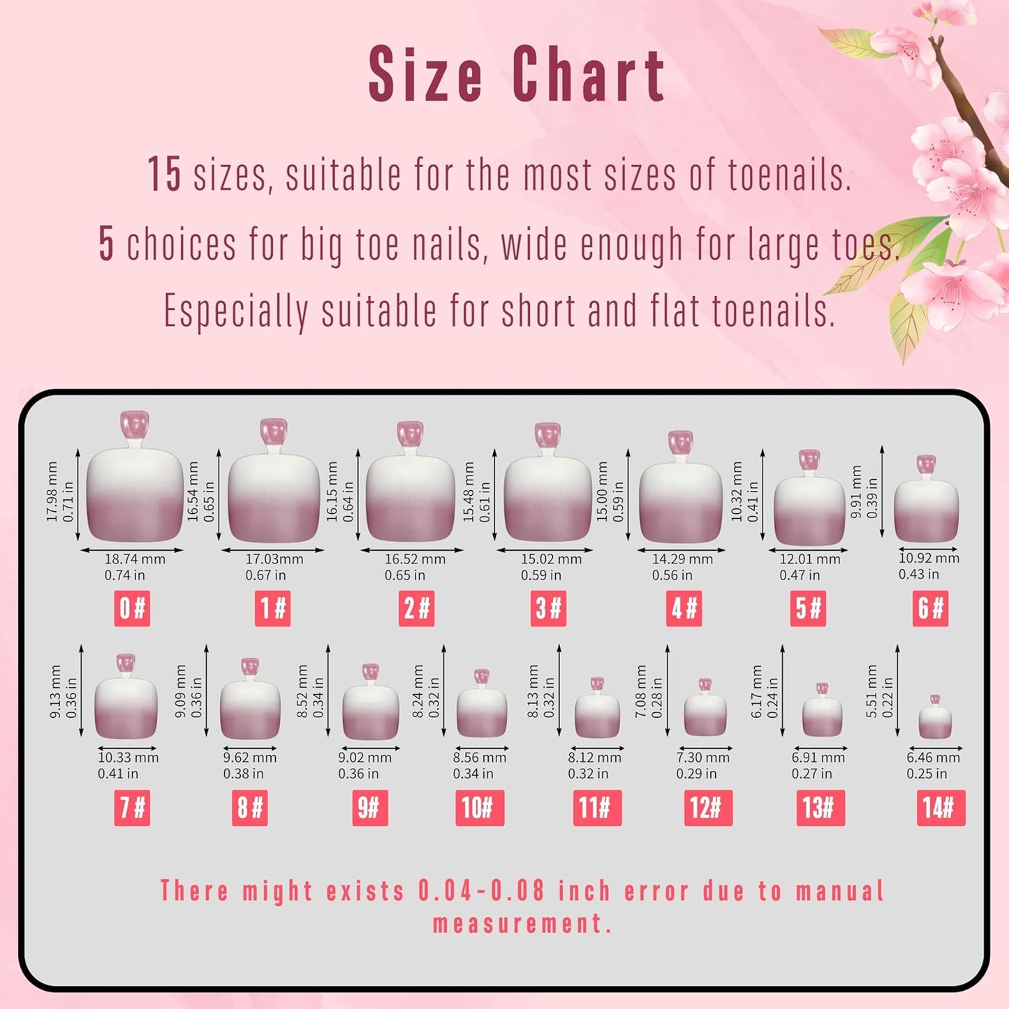 Fake Toe Nail Tips Press on, French Tip Soft Gel Toenail Extension, BERRY O
