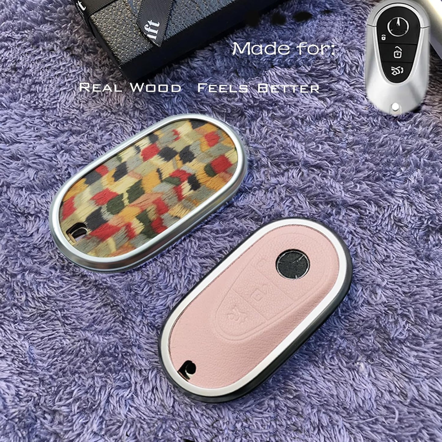 Compatible with Mercedes Benz Key case Key fob Cover Real Wood Ve
