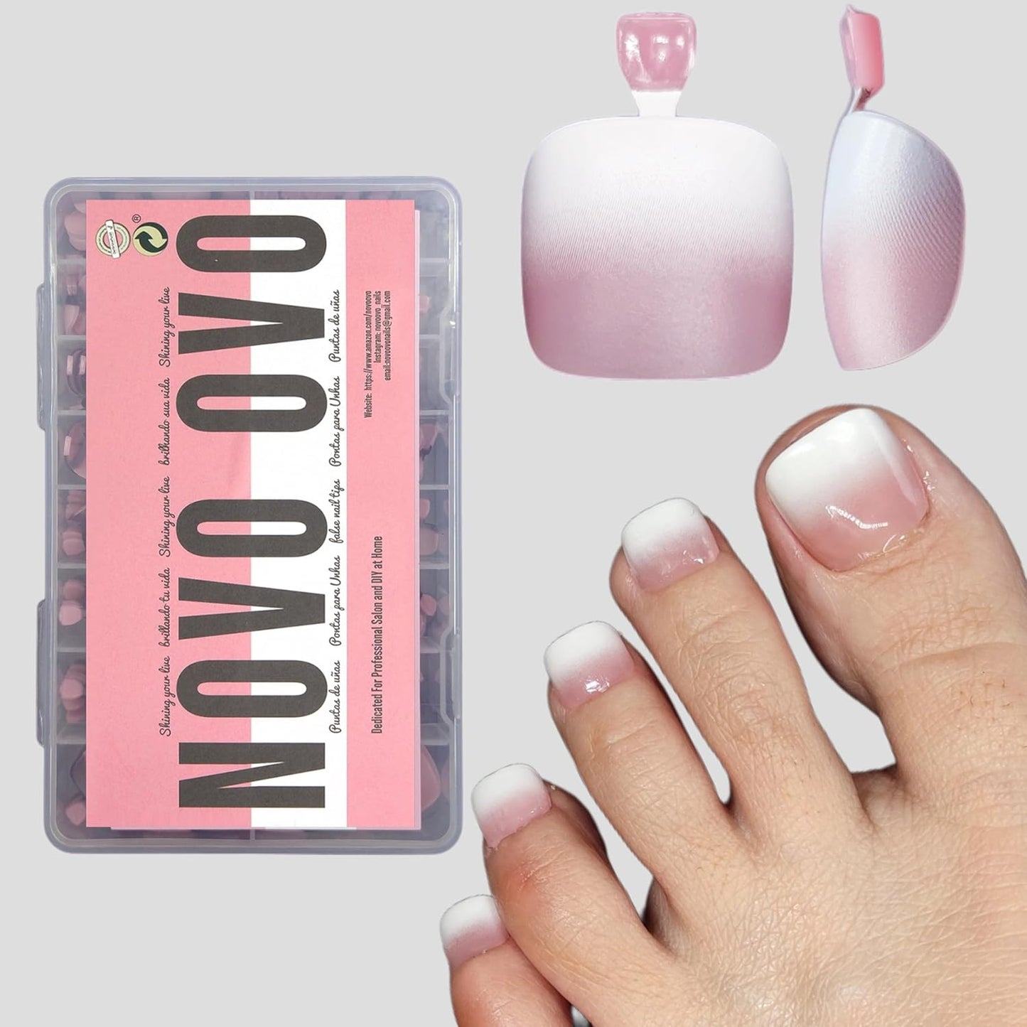 Fake Toe Nail Tips Press on, French Tip Soft Gel Toenail Extension, BERRY O