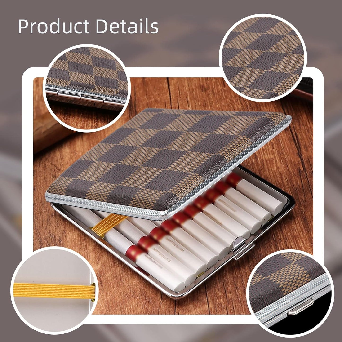 2 pcs Cigarette Case, Stylish Leather Surface Metal Box for 20 Ci