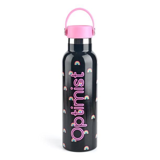 CLAIRE'S 51615 Rainbow Optimist Water Bottle, Black, Plastic, 20.2 Fluid Ounces, 1 Piece