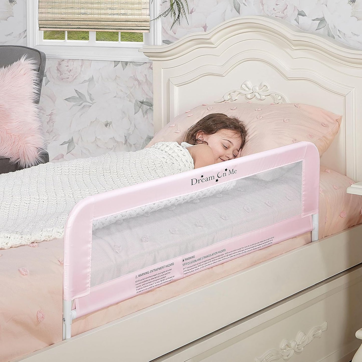 Dream On Me 444-P Adjustable Mesh Bed Rail, Pink
