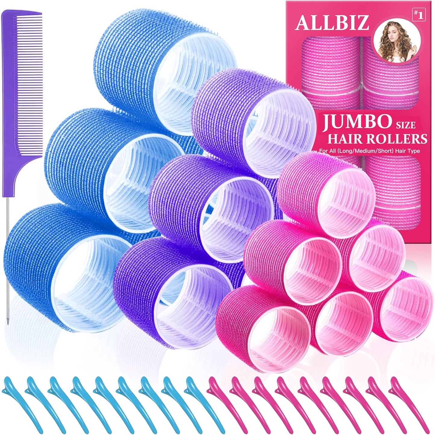 ALLBIZ Jumbo Hair Rollers Sets, Large Rollers for Hair Curlers, 3