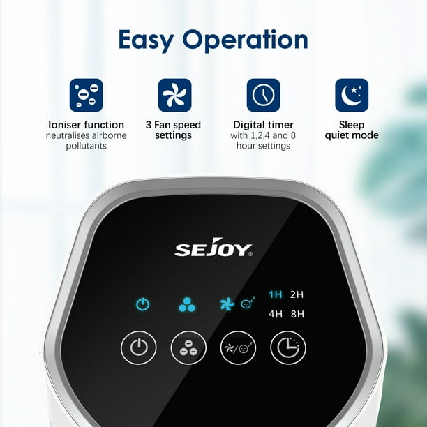 Sejoy AP-2202-UL Air Purifier True HEPA Filter, 99.9% Removal, 3 Speeds and Timer, up to 200 SQ. ft