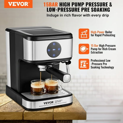 VEVOR Espresso Machine, 15 Bar Coffee and Espresso Maker with Mil