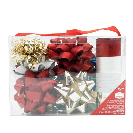 Holiday Time PETC2418WM1 Multi-Color Christmas Bow and Ribbon Kit