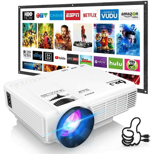 DR. J Professional HI-04 Mini Video Projector, 100&quot; Projector Screen Included &1080P Supported,