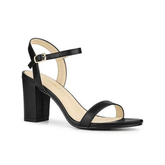 Unique Bargains Women's Slingback Chunky High  Heels Sandals Black (Size 6.5)