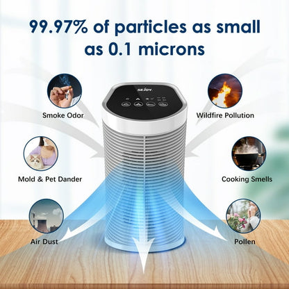 Sejoy AP-2202-UL Air Purifier True HEPA Filter, 99.9% Removal, 3 Speeds and Timer, up to 200 SQ. ft
