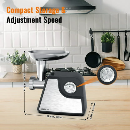linkchef MG-4130-US 2 Adjustable Speed 2400W Max Electric Meat Grinders, Black