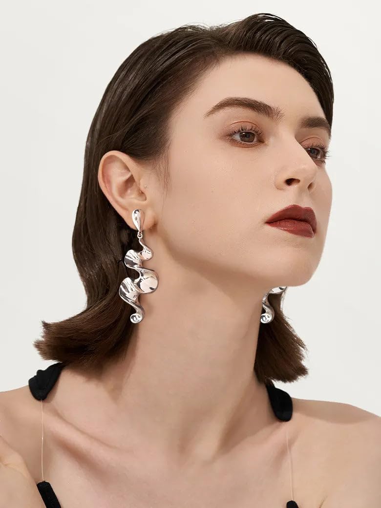 INNERDIVA Gold Irregular Abstract Geometric Earrings Hypoallergen