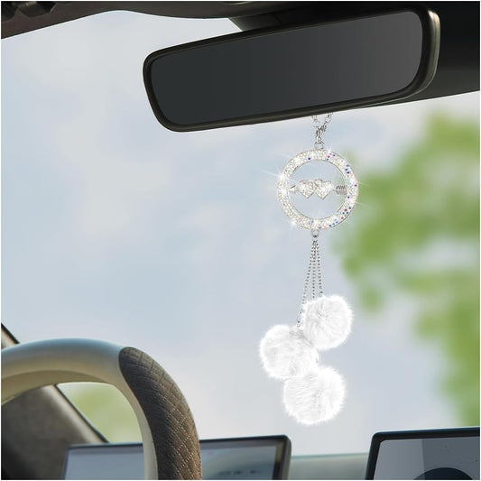 TSUGAMI Bling Heart Car Hanging Accessories, Crystal Rhinestone Vehicle Rea