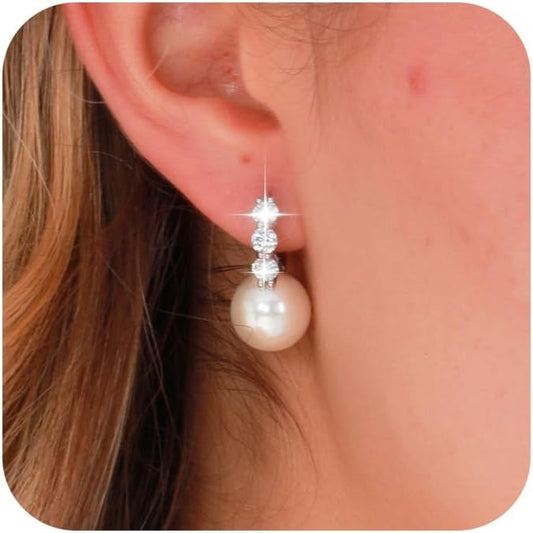 RITACH Pearl Earrings for Women 925 Sterling Silve Large Size 12mm