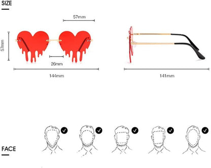 ENTHYI Melting Heart Sunglasses for Men/Women Rimless Irregular P