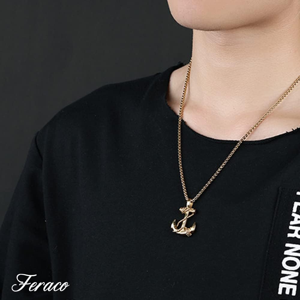 Feraco Anchor Necklace for Men Vintage Navy Nautical Pirate Pendant Stainle