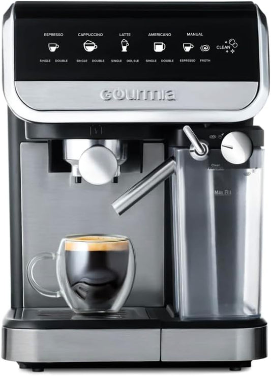 Gourmia GCM4230 8-in-1 One-Touch Espresso, Cappuccino, Latte & Americano Maker With Automatic Frothing