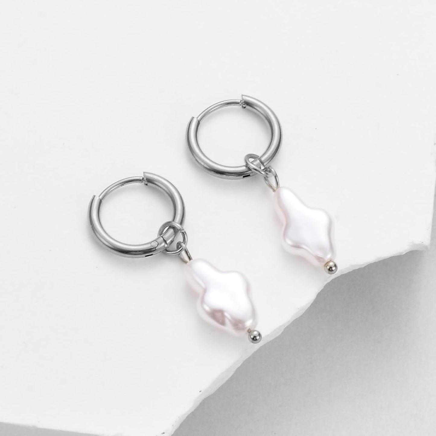 Gold Cross Hoop Earrings for Women Pearl Earrings Asymmetrical Earrings Sil