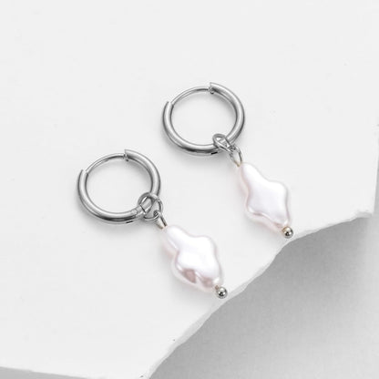 Gold Cross Hoop Earrings for Women Pearl Earrings Asymmetrical Earrings Sil