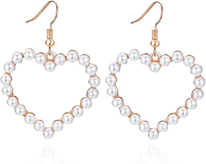 Pearl Heart Earrings Women White Heart Pearl Dangle Earrings Earrings Heart