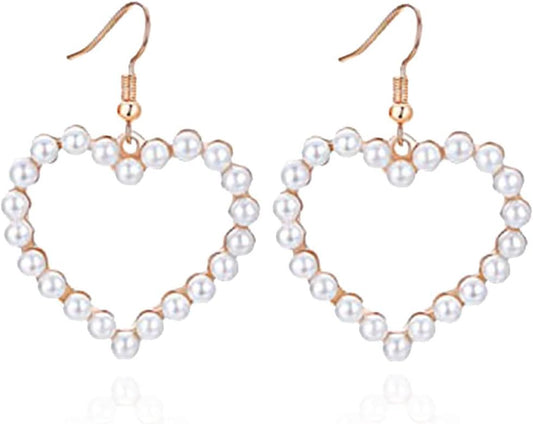 Pearl Heart Earrings Women White Heart Pearl Dangle Earrings Earrings Heart