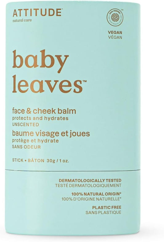 ATTITUDE Plastic-Free Face and Cheek Balm Bar for Baby, Made in Canada, EWG