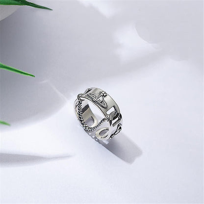 Beccalame Saturn Chain Sterling Silver Adjustable Ring Y2K Edgy R