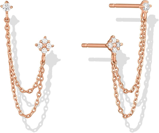 Chain Earrings Gold Studs Earrings for Women Double Piercing Earrings Silve