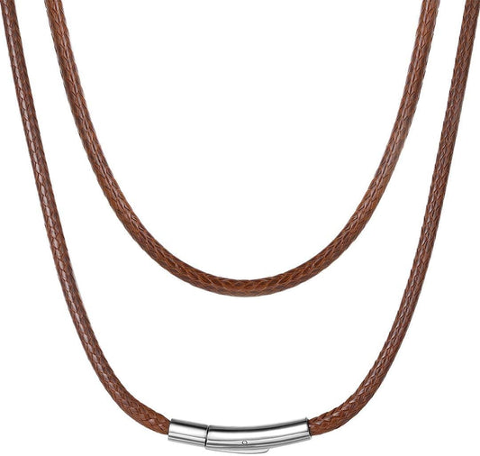 ChainsHouse Waterproof Braided Leather Cord Chain Necklaces, Men Women DIY