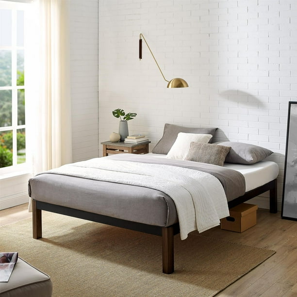 Mainstays Metal Bed Frame with Wood Legs, Black, Twin
