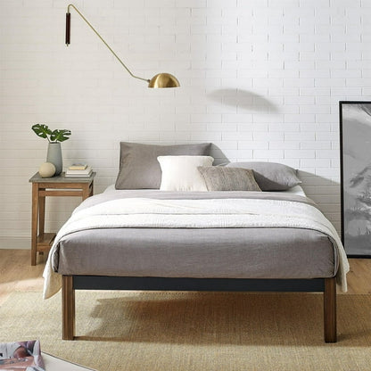 Mainstays Metal Bed Frame with Wood Legs, Black, Twin