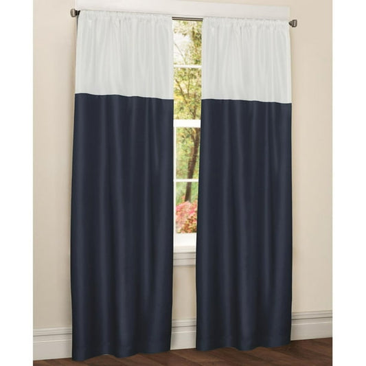 Red Label 84 in. Color Block Faux Silk Drapery Pocket Curtain Panel, Navy and White