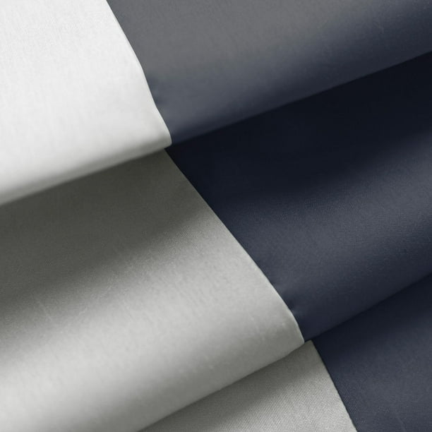 Red Label 84 in. Color Block Faux Silk Drapery Pocket Curtain Panel, Navy and White