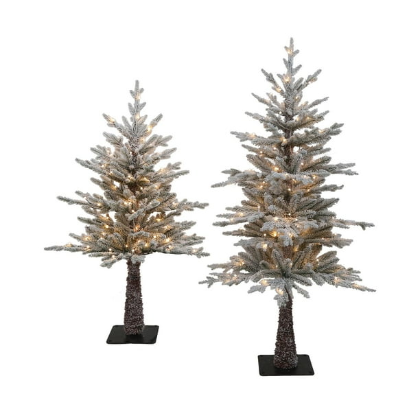 Holiday Time T1025-200-W Set of 2 Flocked Snowy Christmas Trees