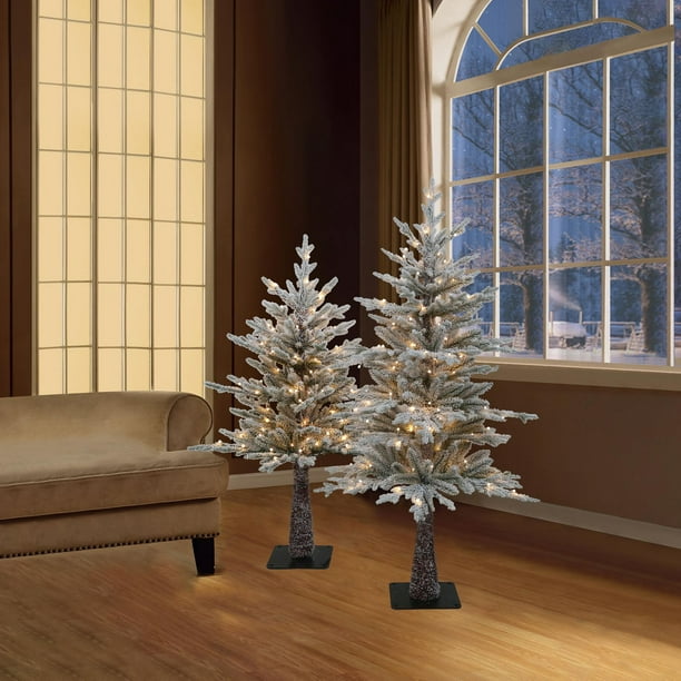 Holiday Time T1025-200-W Set of 2 Flocked Snowy Christmas Trees