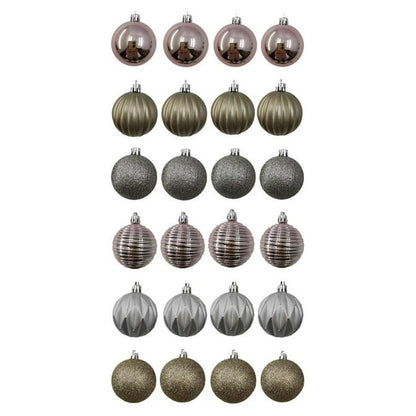 24 Count Shatterproof Ornaments-Pink/Gold/Silver