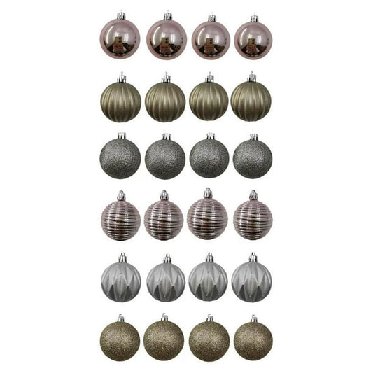 24 Count Shatterproof Ornaments-Pink/Gold/Silver