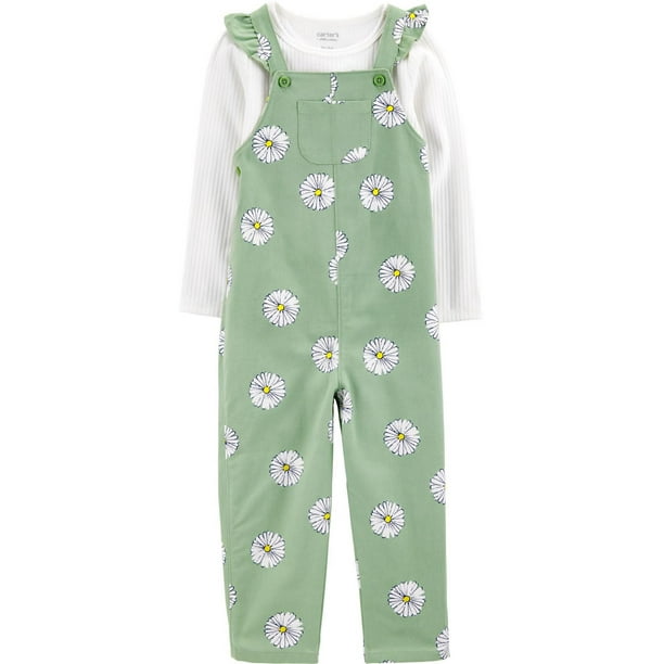 Carter's Child of Mine Toddler Girls 2 Piece Floral Green Overalls Size 4T
