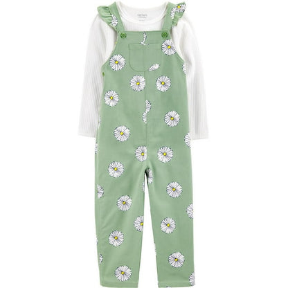 Carter's Child of Mine Toddler Girls 2 Piece Floral Green Overalls Size 4T