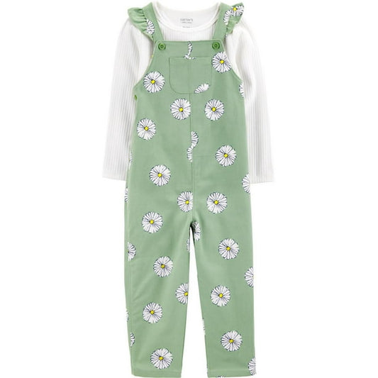 Carter's Child of Mine Toddler Girls 2 Piece Floral Green Overalls Size 4T
