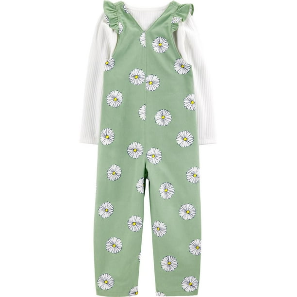 Carter's Child of Mine Toddler Girls 2 Piece Floral Green Overalls Size 4T