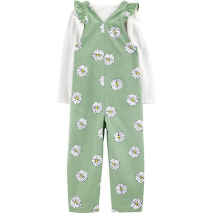 Carter's Child of Mine Toddler Girls 2 Piece Floral Green Overalls Size 4T