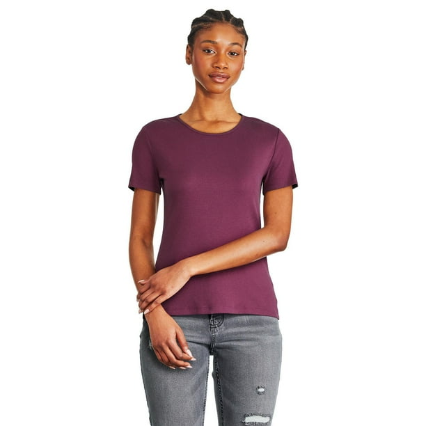 George GRS51022LD Women's Crew Neckline Tee, Burgundy Small