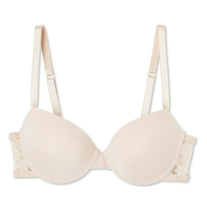 George GR180330 Women's Micro Push Up Lace Wing Underwire Bra, 34C Nude