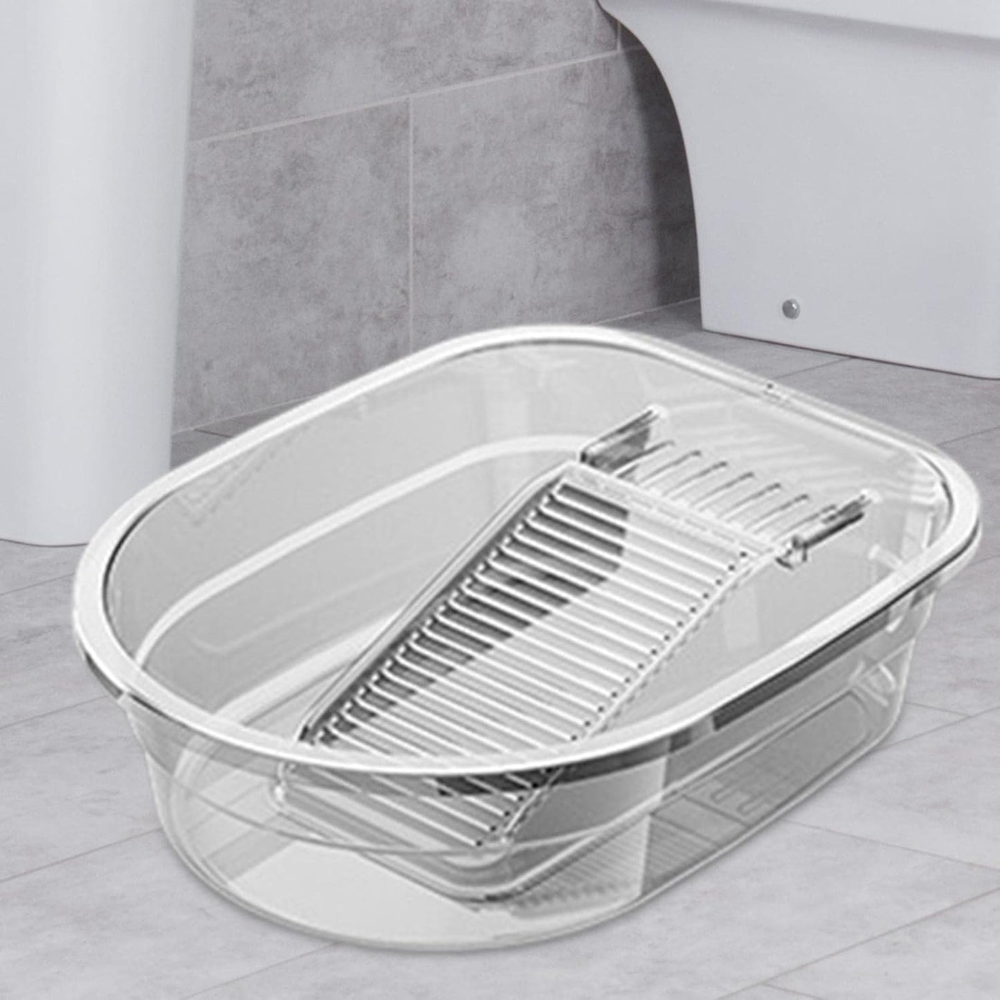 AMLESO Basin Basin, Portable Plastic Washing  Clothes Bucket with Basin, Cleaning Basin,  Transparent