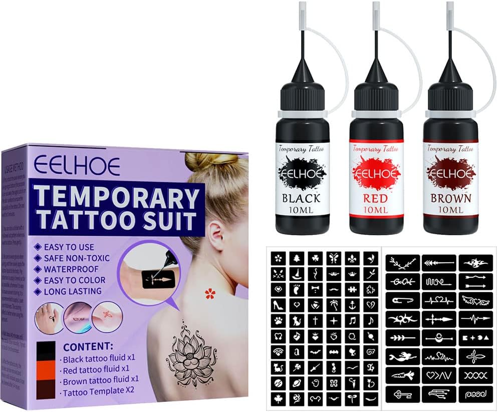 CeFurisy Temporary Tattoo Set, Freehand Fake Tattoos with 3 Colors Fruitty