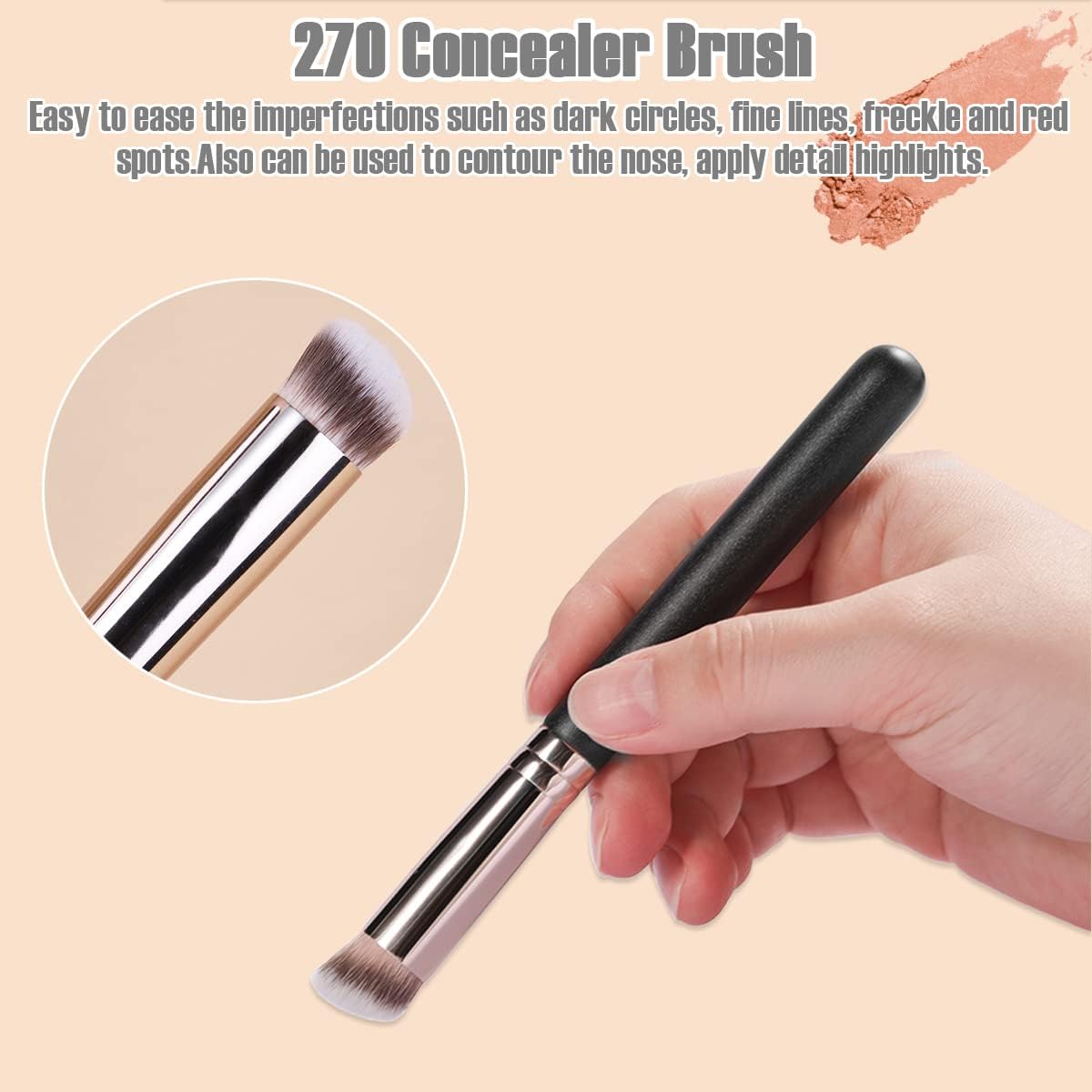 Rytrre Foundation Contour Brush for Liquid Makeup, Kabuki Brushes, Under Ey