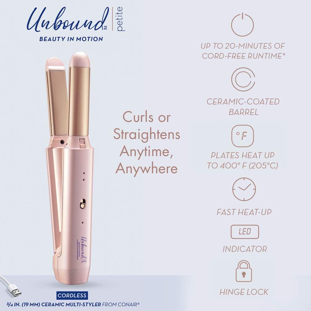 Conair CR300C Unbound Petite Cordless 3/4" Ceramic Multi Styler, Pink