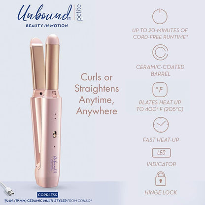 Conair CR300C Unbound Petite Cordless 3/4" Ceramic Multi Styler, Pink